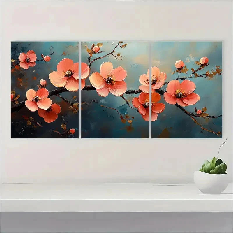 3pcs Abstract Floral Landscape Painting Metal Print Ready to Hang Art - Bella Home Decor
