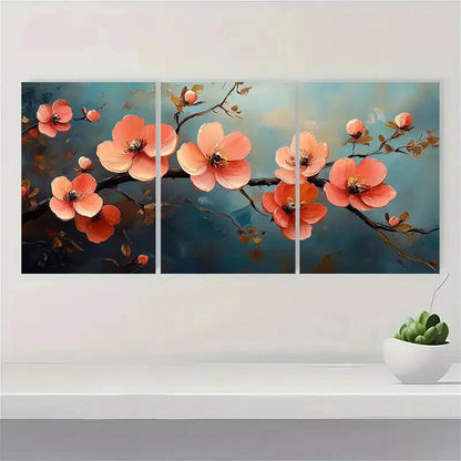 3pcs Abstract Floral Landscape Painting Metal Print Ready to Hang Art - Bella Home Decor