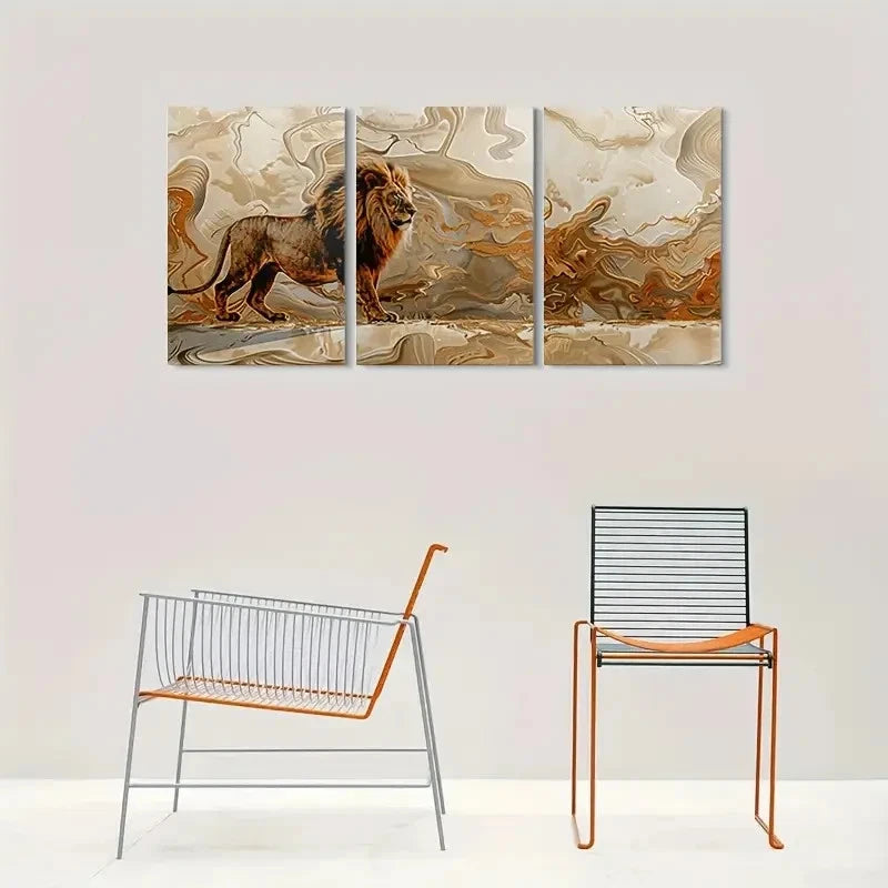 3pcs Abstract Lion Modern Animal Metal Print Ready to Hang Art - Bella Home Decor
