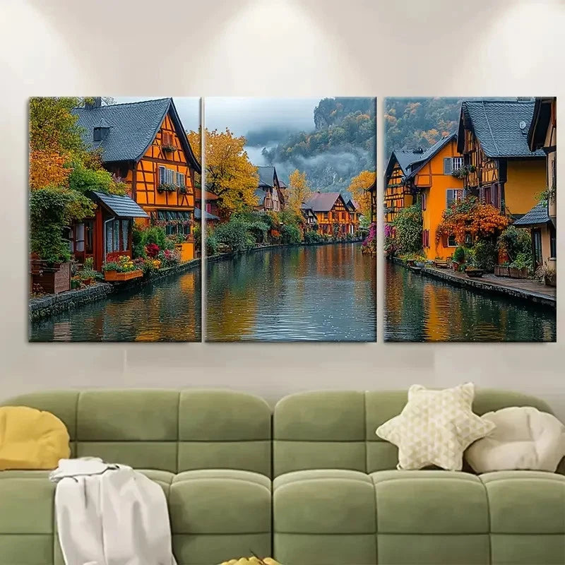 3pcs Scenic Alsace Architecture FI  Wall Art Set Canvas Framed 60x90cm - High Quality Print 100% Australian Made Wall Canvas Ready to Hang - Bella Home Decor