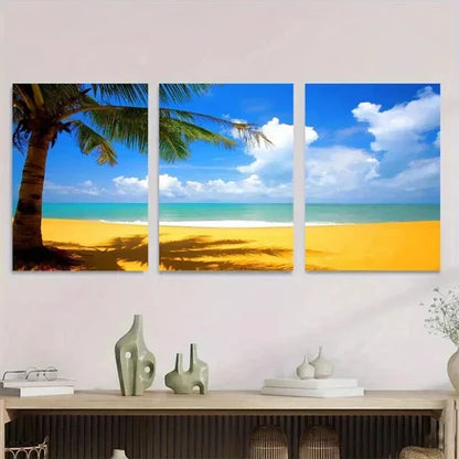3pcs Beach Scene Palm Trees & Ocean Paradise Wall Art Set Canvas Unframed - High Quality Print 100% Australian Made Wall Canvas - Bella Home Decor