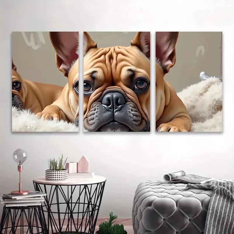 3pcs Adorable French Bulldog Portraits Wall Art Set Canvas Framed 40x60cm - High Quality Print 100% Australian Made Wall Canvas Ready to Hang - Bella Home Decor