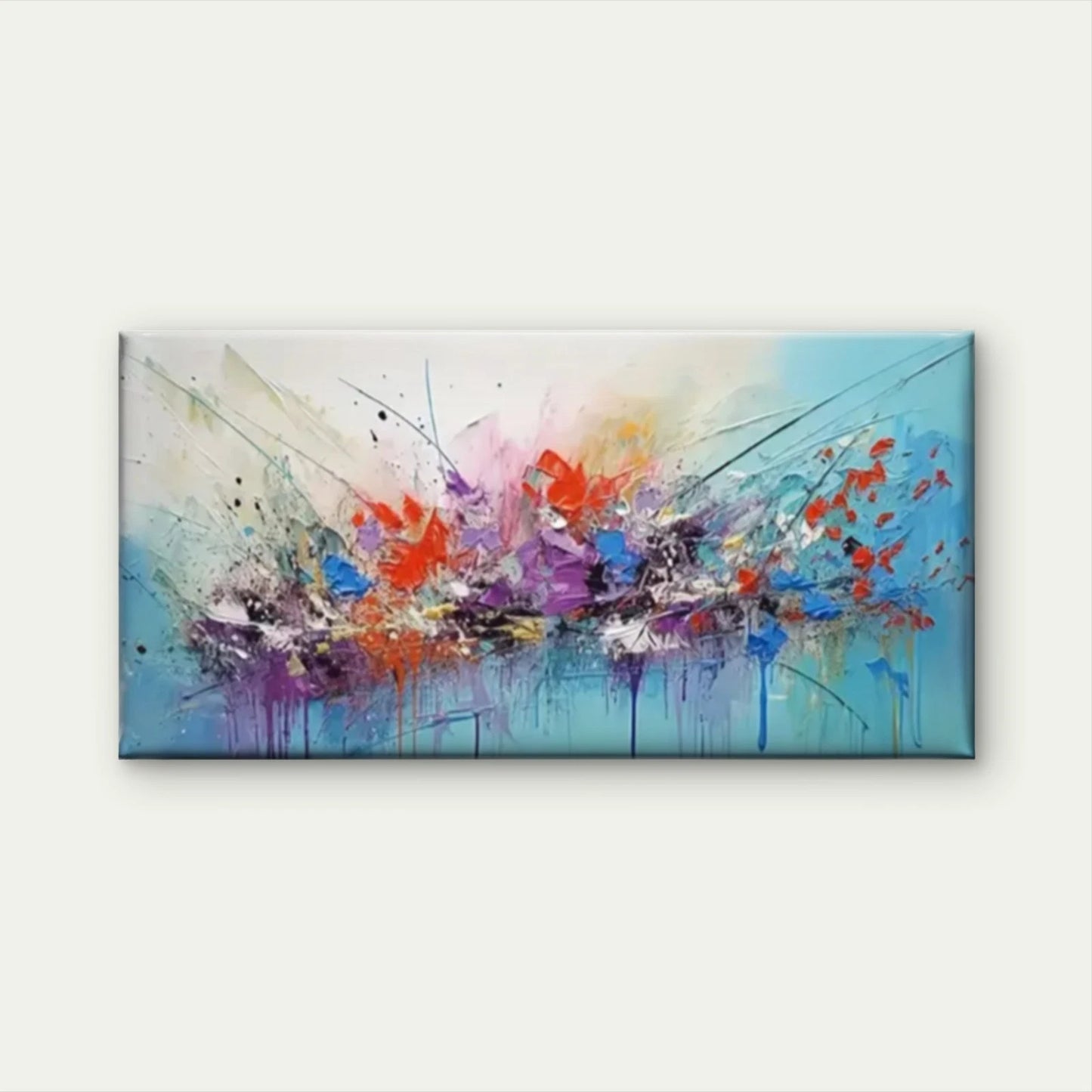 Blue Red Abstract Painting Wall Art Canvas Office Home Room Framed 120x60cm