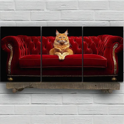 3pcs The Cute Cat on the Red Sofa Metal Print Ready to Hang Art - Bella Home Decor