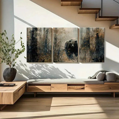 3pcs Mystical Forest Bear Art Wildlife Nature Metal Print Ready to Hang Art - Bella Home Decor