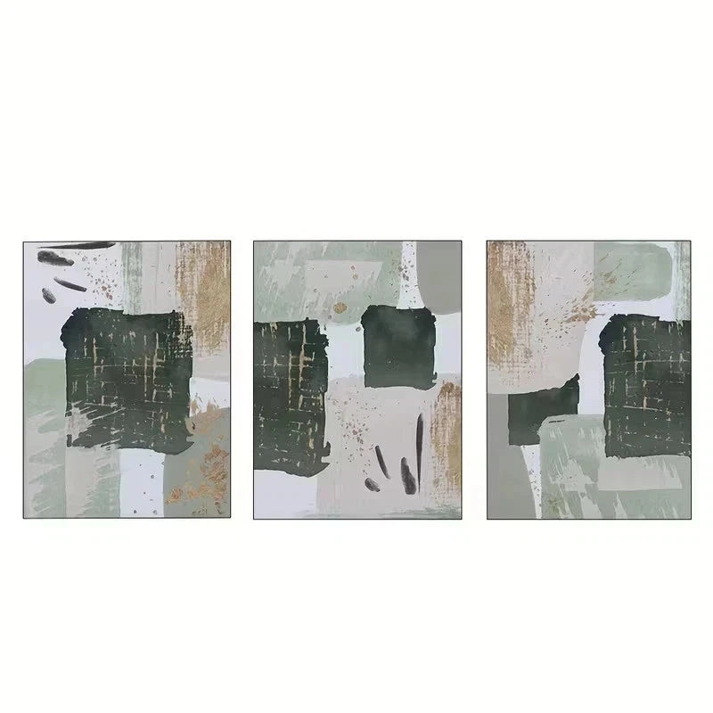 3pcs Green and Golden Watercolor Shape Metal Print Ready to Hang Art
