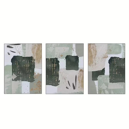 3pcs Green and Golden Watercolor Shape Metal Print Ready to Hang Art