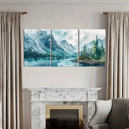 3pcs Watercolor Style Mountains Landscape Metal Print Ready to Hang Art - Bella Home Decor