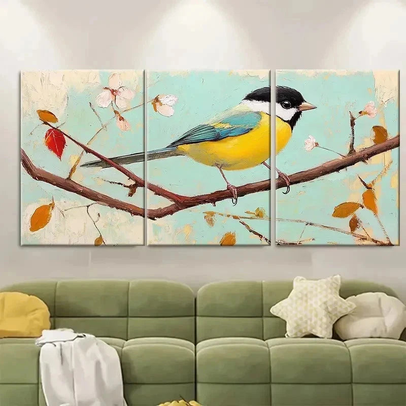 3pcs Chickadee Original Art Birds TI  Wall Art Set Canvas Framed 60x90cm - High Quality Print 100% Australian Made Wall Canvas Ready to Hang - Bella Home Decor