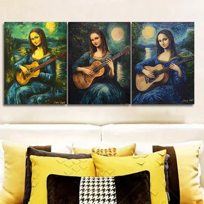 3pcs Mona Lisa Guitar Trio Wall Art Set Canvas Unframed - High Quality Print 100% Australian Made Wall Canvas