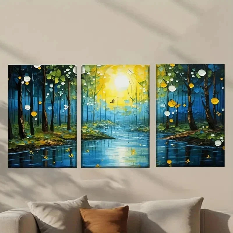 3pcs Forest with a River And Trees Wall Art Set Canvas Framed 40x60cm - High Quality Print 100% Australian Made Wall Canvas Ready to Hang - Bella Home Decor