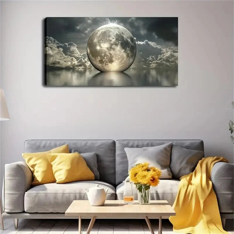 Full Moon Floating Calm Water Wall Art Canvas Office Home Room Framed 120x60cm - Bella Home Decor