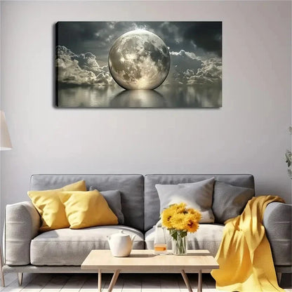 Full Moon Floating Calm Water Wall Art Canvas Office Home Room Framed 120x60cm - Bella Home Decor