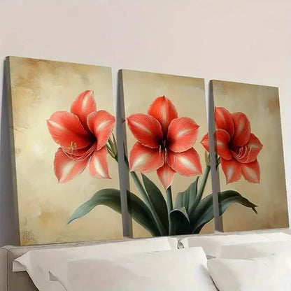 3pcs Amaryllis Flower  Wall Art Canvas Unframed - High Quality Print 100% Australian Made Wall Canvas - Bella Home Decor