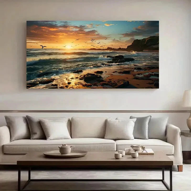 Gold Warm Sunset Tones wall canvas office home room framed 120x60cm - Bella Home Decor