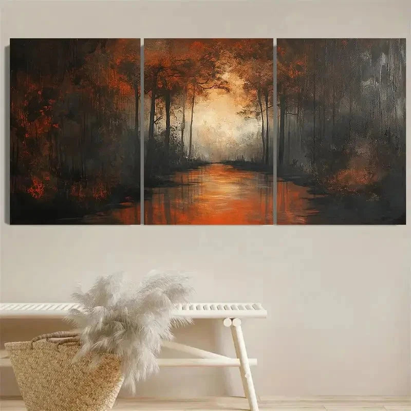 3pcs Dark Forest Scene Wall Art Set Canvas Framed 60x90cm - High Quality Print 100% Australian Made Wall Canvas Ready to Hang - Bella Home Decor