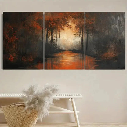 3pcs Dark Forest Scene Wall Art Set Canvas Framed 60x90cm - High Quality Print 100% Australian Made Wall Canvas Ready to Hang - Bella Home Decor