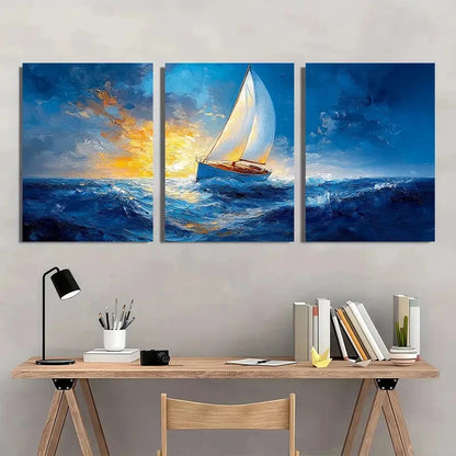 3pcs Nautical Impasto Oil Painting Sea Landscape Metal Print Ready to Hang Art