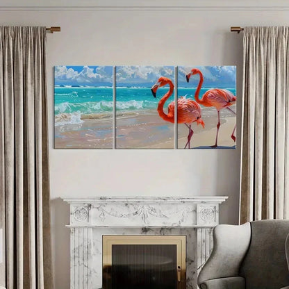 3pcs Flamingo Ocean Beach Sky Animal Art Metal Print Ready to Hang Art - Bella Home Decor
