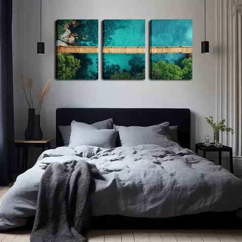 3pcs Relaxing, Beautiful Lake, Leisurely Wooden Wall Art Canvas Unframed - High Quality Print 100% Australian Made Wall Canvas