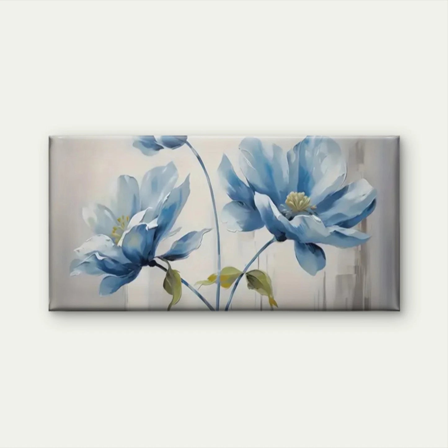 Modern Blue Floral Abstract Wall Art Canvas Office Home Room Framed 120x60cm