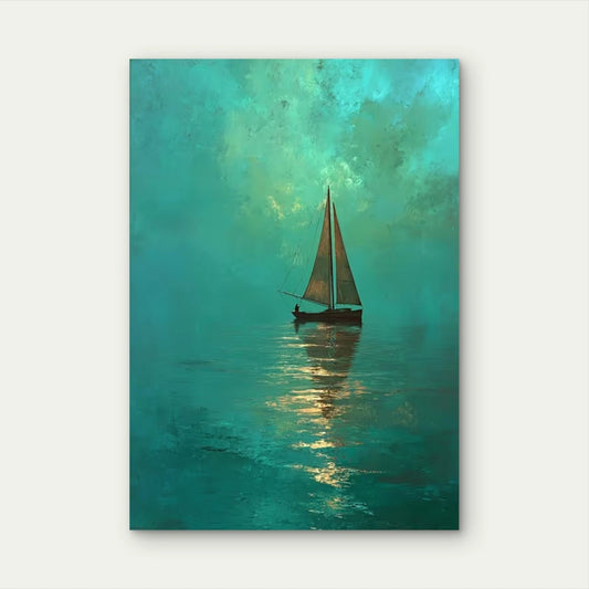 Teal & Green Ocean Painting Metal Print Ready to Hang