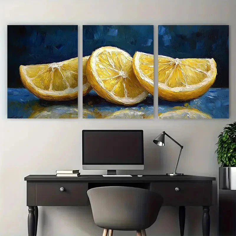 3pcs Vibrant Lemon Slices Citrus Illustration Wall Art Set Canvas Framed 40x60cm - High Quality Print 100% Australian Made Wall Canvas Ready to Hang - Bella Home Decor