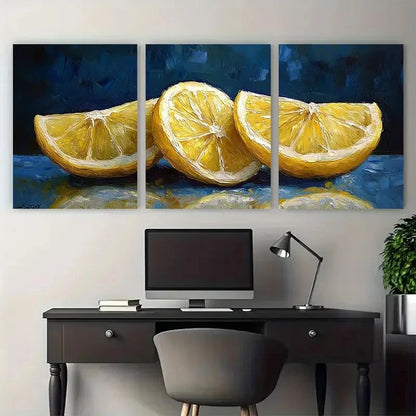 3pcs Vibrant Lemon Slices Citrus Illustration Wall Art Set Canvas Framed 40x60cm - High Quality Print 100% Australian Made Wall Canvas Ready to Hang - Bella Home Decor