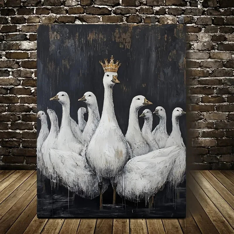 Beautiful Crowned Goose Herd Painting 40x60cm Metal Print Ready to Hang - Bella Home Decor