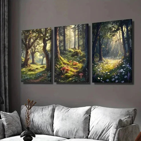 3pcs Forest & Flowers Nature Landscape Wall  Art Set Canvas Unframed - High Quality Print 100% Australian Made Wall Canvas - Bella Home Decor