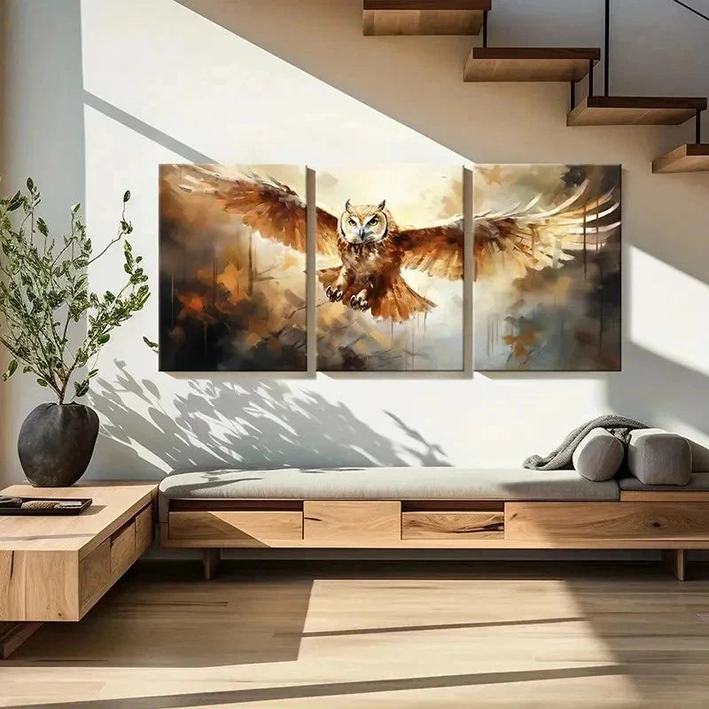 3pcs Magical Creatures Owl Decoration Wall Art Set Canvas Framed 60x90cm - High Quality Print 100% Australian Made Wall Canvas Ready to Hang