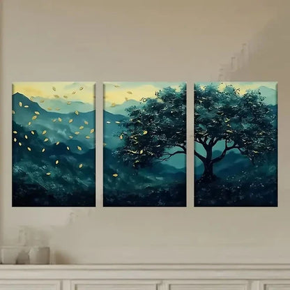 3pcs Abstract Tree & Golden Leaves  Wall Art Set Canvas Unframed - High Quality Print 100% Australian Made Wall Canvas - Bella Home Decor