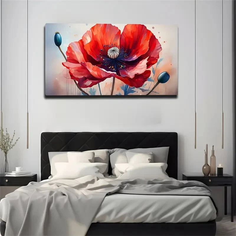 Majestic Poppy Bloom Space Wall Art Canvas Office Home Room Framed 120x60cm
