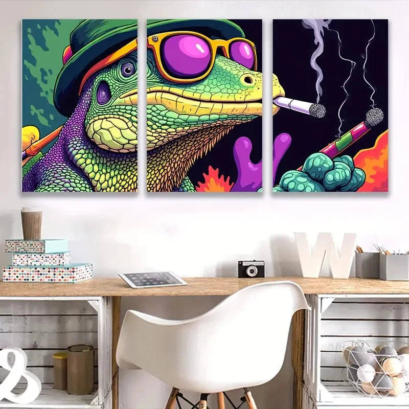 3pcs Whimsical Frog in Fashion Glasses & Hat I Wall Art Set Canvas Framed 60x90cm - High Quality Print 100% Australian Made Wall Canvas Ready to Hang