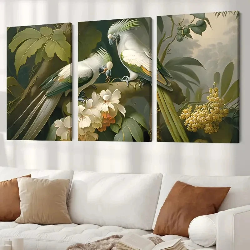 3pcs Parrot and Beautiful Floral  PB Wall Art Canvas Framed 40x60cm - High Quality Print 100% Australian Made Wall Canvas Ready to Hang