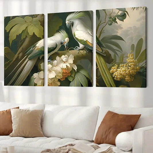 3pcs Parrot and Beautiful Floral PB Wall Art Canvas Framed 40x60cm - High Quality Print 100% Australian Made Wall Canvas Ready to Hang