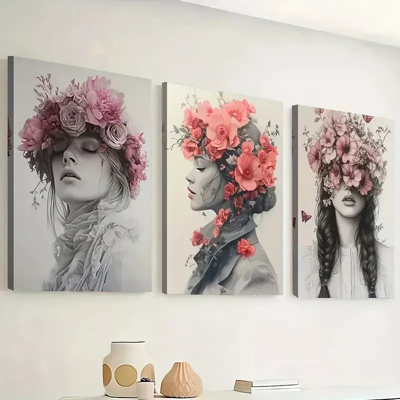 3pcs Simple Style Prints with Women'S Faces Wall Art Set Canvas Framed 40x60cm - High Quality Print 100% Australian Made Wall Canvas Ready to Hang