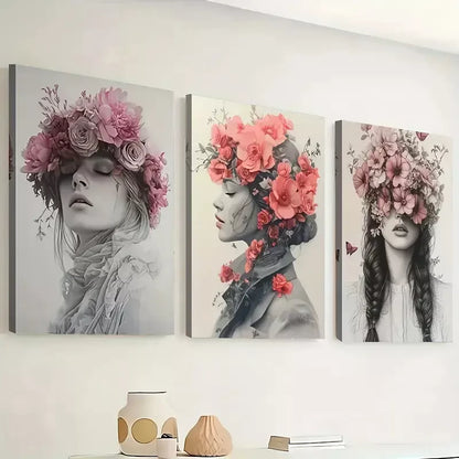3pcs Simple Style Prints with Women'S Faces Wall Art Set Canvas Framed 40x60cm - High Quality Print 100% Australian Made Wall Canvas Ready to Hang