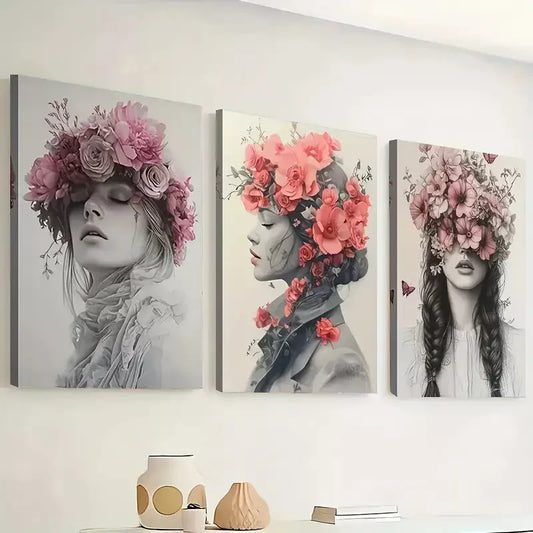3pcs Simple Style Prints with Women'S Faces Wall Art Set Canvas Framed 40x60cm - High Quality Print 100% Australian Made Wall Canvas Ready to Hang