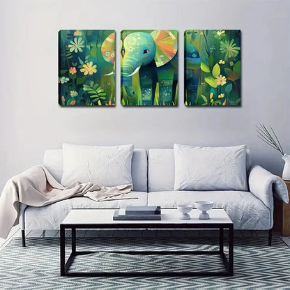 3pcs Elephant Walking in Rainforest Tropical Wall Art Canvas Unframed - High Quality Print 100% Australian Made Wall Canvas
