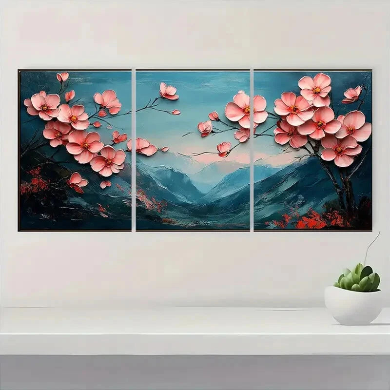 3pcs Abstract Mountain and Flower Design Metal Print Ready to Hang Art - Bella Home Decor
