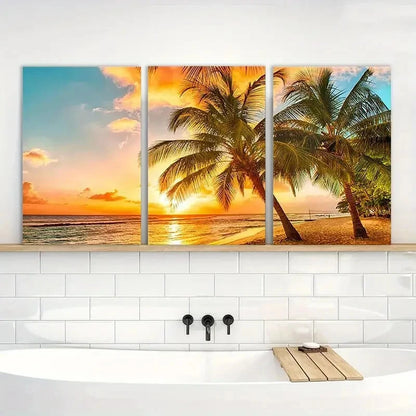 3pcs Sea Landscape Modern Wall Art Ocean Sunset Metal Print Ready to Hang Art - Bella Home Decor