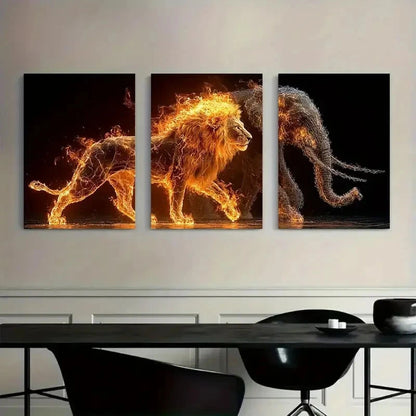 3pcs Blazing Fierce Animals with Celestial Glow Metal Print Ready to Hang Art - Bella Home Decor