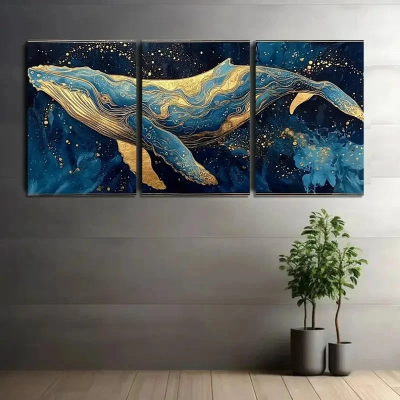 3pcs Abstract Humpback Whale Painting Metal Print Ready to Hang Art - Bella Home Decor