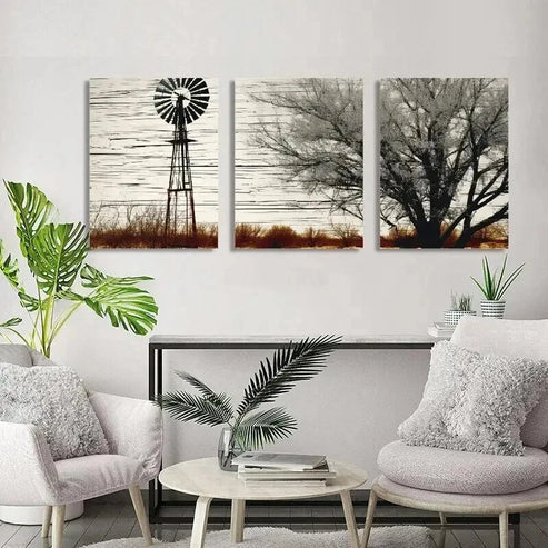 3pcs Rustic Windmill & Trees Orientation  Wall Art Set Canvas Unframed - High Quality Print 100% Australian Made Wall Canvas