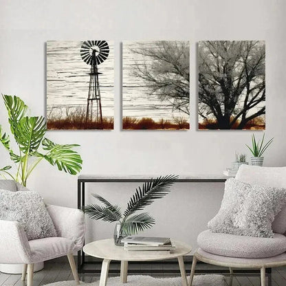 3pcs Rustic Windmill & Trees Orientation  Wall Art Set Canvas Unframed - High Quality Print 100% Australian Made Wall Canvas