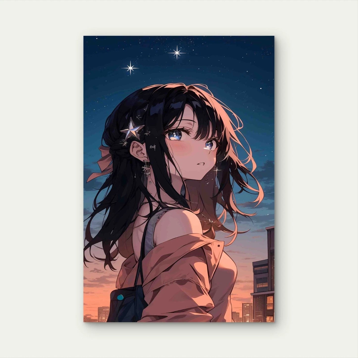 Anime Character With Stars 60×90cm Metal Print Ready to Hang