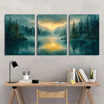 3pcs McKenzie River Landscape Evergreen Scenery Metal Print Ready to Hang Art