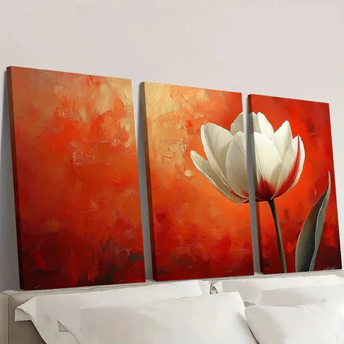 3pcs Vibrant Orange & Red Background IU Wall Art Set Canvas Unframed - High Quality Print 100% Australian Made Wall Canvas - Bella Home Decor