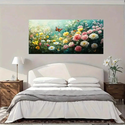Floral Garden With Butterflies Wall Art Canvas Office Home Room Framed 120x60cm